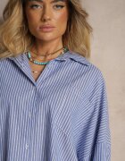 jumelle Cămașă Albastră din Bumbac Croială Oversize cu Dungi cu Elastic în Talie Neoritia