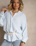 jumelle Cămașă Albastră din Bumbac cu Dungi Decorată cu Model Floral Apiola
