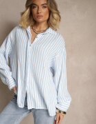 jumelle Cămașă Albastră din Bumbac cu Dungi Decorată cu Model Floral Apiola