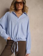 jumelle Cămașă albastru deschis din bumbac cu croi oversize în dungi cu elastic în talie Neoritia