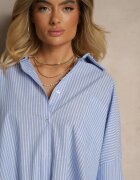 jumelle Cămașă albastru deschis din bumbac cu croi oversize în dungi cu elastic în talie Neoritia