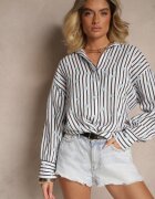 jumelle Cămașă Negru-Albă din Bumbac în dungi cu model floral Apiola