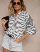 jumelle Cămașă Negru-Albă din Bumbac în dungi cu model floral Apiola