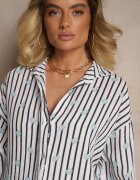 jumelle Cămașă Negru-Albă din Bumbac în dungi cu model floral Apiola