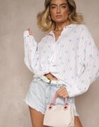 jumelle Cămașă Roz-Albastră din bumbac în dungi decorată cu model floral Apiola