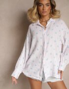 jumelle Cămașă Roz-Albastră din bumbac în dungi decorată cu model floral Apiola