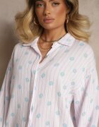 jumelle Cămașă Roz-Albastră din bumbac în dungi decorată cu model floral Apiola