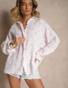 jumelle Cămașă Roz deschis din Bumbac în dungi Decorată cu Model Floral Apiola