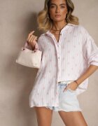 jumelle Cămașă Roz deschis din Bumbac în dungi Decorată cu Model Floral Apiola