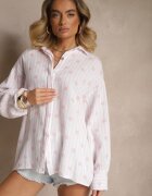 jumelle Cămașă Roz deschis din Bumbac în dungi Decorată cu Model Floral Apiola