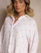jumelle Cămașă Roz deschis din Bumbac în dungi Decorată cu Model Floral Apiola