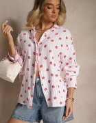 jumelle Cămașă Roz-roșie din Bumbac cu Dungi Decorată cu Model Floral Apiola