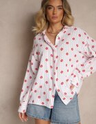 jumelle Cămașă Roz-roșie din Bumbac cu Dungi Decorată cu Model Floral Apiola