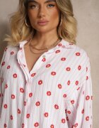 jumelle Cămașă Roz-roșie din Bumbac cu Dungi Decorată cu Model Floral Apiola