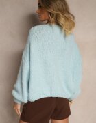 jumelle Cardigan Albastru cu Lână stil Oversize cu Funde Legate Elearina