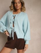 jumelle Cardigan Albastru cu Lână stil Oversize cu Funde Legate Elearina