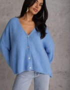 jumelle Cardigan Albastru din Lână și Mohair cu Croială Clasică cu Decolteu în V Avelmio