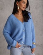 jumelle Cardigan Albastru din Lână și Mohair cu Croială Clasică cu Decolteu în V Avelmio