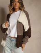 jumelle Cardigan Bej cu Amestec de Lână și Viscoză în Stil Patchwork Fesolinne