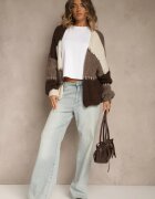 jumelle Cardigan Bej cu Amestec de Lână și Viscoză în Stil Patchwork Fesolinne