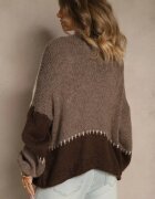 jumelle Cardigan Bej cu Amestec de Lână și Viscoză în Stil Patchwork Fesolinne