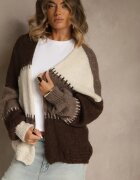 jumelle Cardigan Bej cu Amestec de Lână și Viscoză în Stil Patchwork Fesolinne