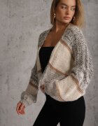 jumelle Cardigan Bej Deschis cu Lână cu Dungi Irinaa
