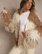 jumelle Cardigan Bej Fără închidere Cu amestec de lână Decorat cu imitație de pene Lanitia