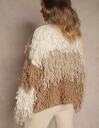 jumelle Cardigan Bej Fără închidere Cu amestec de lână Decorat cu imitație de pene Lanitia