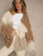 jumelle Cardigan Bej Fără închidere Cu amestec de lână Decorat cu imitație de pene Lanitia