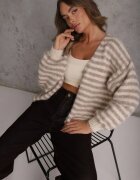 jumelle Cardigan Bej Tip liliac cu amestec de lână în dungi Fesaira