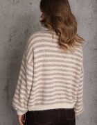 jumelle Cardigan Bej Tip liliac cu amestec de lână în dungi Fesaira