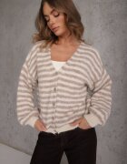 jumelle Cardigan Bej Tip liliac cu amestec de lână în dungi Fesaira