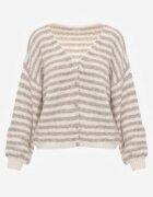 jumelle Cardigan Bej Tip liliac cu amestec de lână în dungi Fesaira