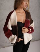 jumelle Cardigan Bordeaux cu amestec de Lână și Viscoză în stil Patchwork Fesolinne