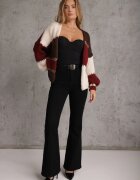 jumelle Cardigan Bordeaux cu amestec de Lână și Viscoză în stil Patchwork Fesolinne