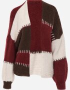jumelle Cardigan Bordeaux cu amestec de Lână și Viscoză în stil Patchwork Fesolinne