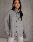 jumelle Cardigan din lână cu guler tip tunică Oversize Lornella Gri