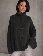 jumelle Cardigan din lână cu guler tip tunică Oversize Lornella Negru