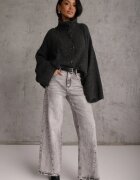 jumelle Cardigan din lână cu guler tip tunică Oversize Lornella Negru