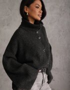 jumelle Cardigan din lână cu guler tip tunică Oversize Lornella Negru