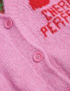 jumelle Cardigan Fuchsia cu amestec de lână cu inscripție și cireașă Benana