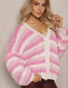 jumelle Cardigan Fucsia cu nasturi Decorat cu dungi Nevessa