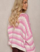 jumelle Cardigan Fucsia cu nasturi Decorat cu dungi Nevessa