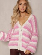 jumelle Cardigan Fucsia cu nasturi Decorat cu dungi Nevessa
