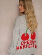 jumelle Cardigan Gri cu Amestec de Lână cu Inscripție și Cireș Benana