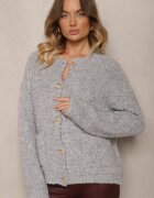jumelle Cardigan Gri cu Mohair Lână și Viscoză cu nasturi cu buzunare Edironia