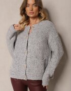 jumelle Cardigan Gri cu Mohair Lână și Viscoză cu nasturi cu buzunare Edironia
