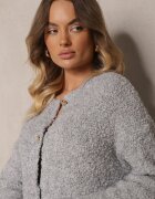 jumelle Cardigan Gri cu Mohair Lână și Viscoză cu nasturi cu buzunare Edironia