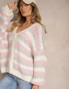 jumelle Cardigan Gri-Roz cu nasturi decorat cu dungi Nevessa